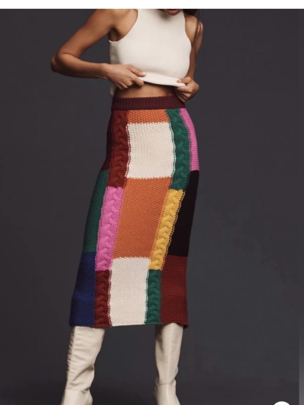 NWT RHODE Multicolor Patchwork Cable-Knit Midi Skirt